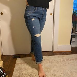 Mid-Rise Ripped Boyfriend Jeans